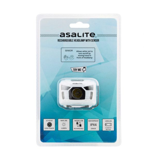 NAGLAVNA SVETILKA ASALITE LED 3W, POLNILNA, SENZOR, BELA