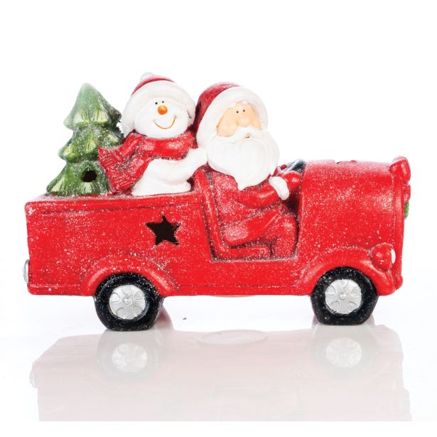 RDEČ AVTO Z BOŽIČKOM IN SNEŽAKOM Z LED LUČKO