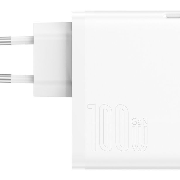 BASEUS HIŠNI POLNILEC 220V GAN 5 PRO FAST CHARGE 100W VHOD 1X USB A IN 1X TYPE C S KABLOM TYPE C - ORIGINAL (EU BLISTER) BEL