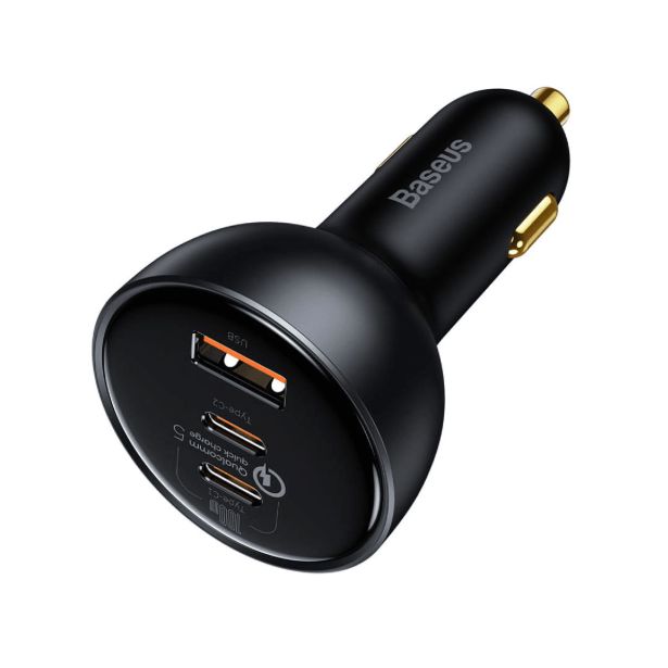 BASEUS POLNILEC ZA AVTO BASEUS TZCCZM-0G ADAPTER 1 X USB-A IN 2X TYPE C PD 160W QC 5.0 PD - ČRN