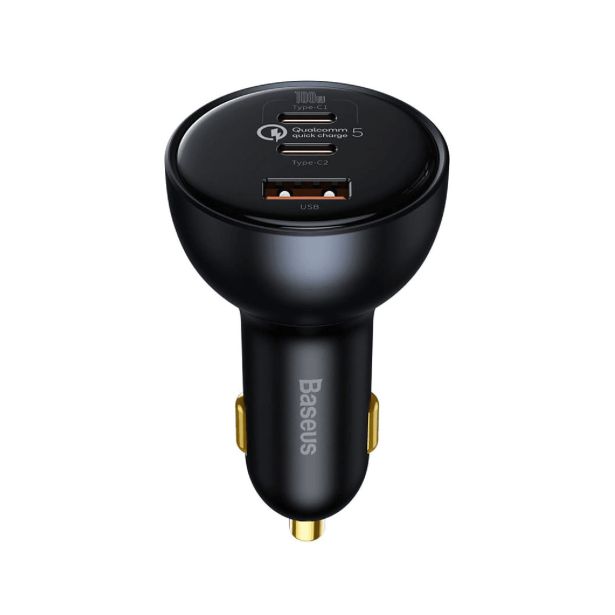 BASEUS POLNILEC ZA AVTO BASEUS TZCCZM-0G ADAPTER 1 X USB-A IN 2X TYPE C PD 160W QC 5.0 PD - ČRN