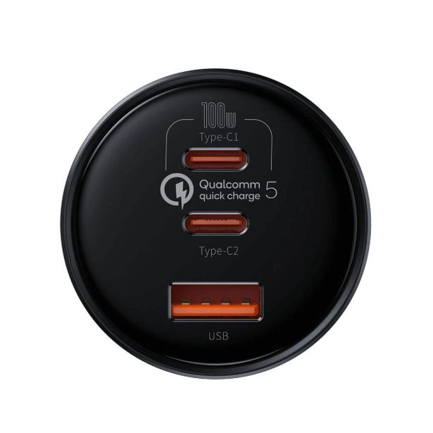 BASEUS POLNILEC ZA AVTO BASEUS TZCCZM-0G ADAPTER 1 X USB-A IN 2X TYPE C PD 160W QC 5.0 PD - ČRN