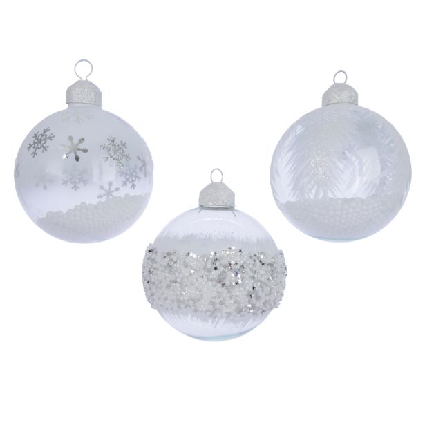 STEKLENA BUNKA BELA, Z DEKORJEM, FI 80 MM, SORT