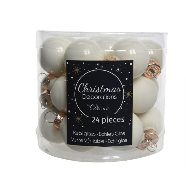 STEKLENE BUNKE ZA NOVOLETNO JELKO BELE BARVE, PREMER 25 MM, 24/1