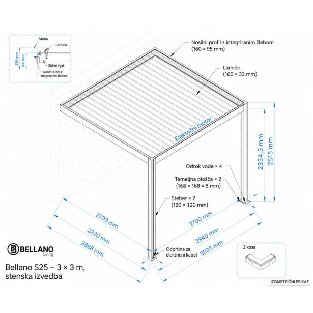 BIOKLIMATSKA PERGOLA BELLANO MOTORIZIRANA 3X3 M - STENSKA