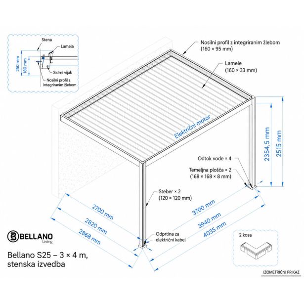 BIOKLIMATSKA PERGOLA BELLANO MOTORIZIRANA 4X3 M - STENSKA