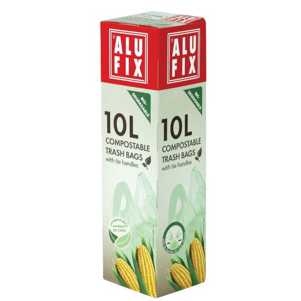 VREČKE ZA SMETI ALUFIX BIORAZGRADLJIVE 10 L 15/1 39X42 CM Z ROČAJI
