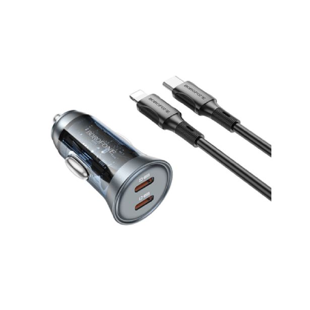 BOROFONE BZ26B AVTOPOLNILEC PD 45W 2X TYPE C QC 3.0 S KABLOM TYPE C - LIGHTNING 1M - ČRN