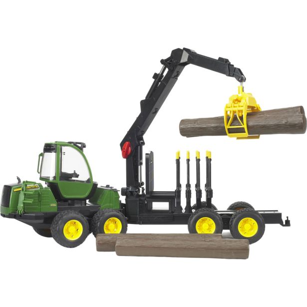 BRUDER TRAKTOR JOHN DEERE Z NAKLADALKO IN PRIKOLICO ZA HLODE 02133