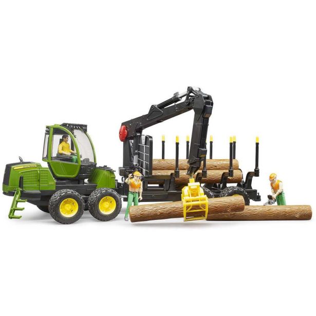 BRUDER TRAKTOR JOHN DEERE Z NAKLADALKO IN PRIKOLICO ZA HLODE 02133