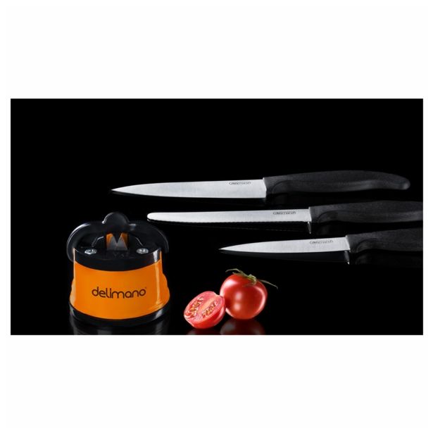 BRUSILNIK ZA NOŽ DELIMANO IN TRIJE NOŽI BRAVA