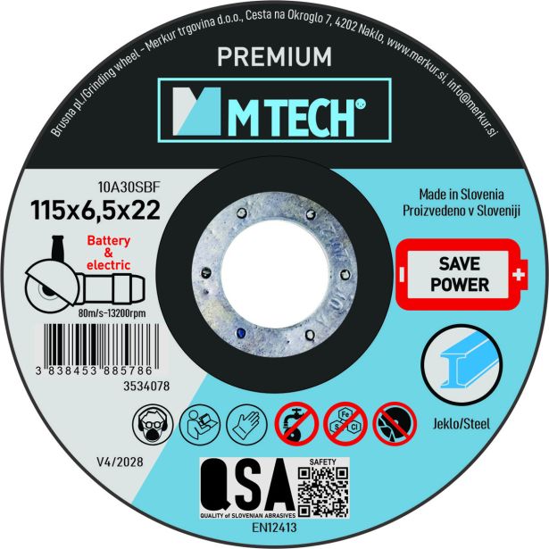 BRUSNA PLOŠČA ZA RF MTECH 115X6.5X22 PREMIUM JEKLO