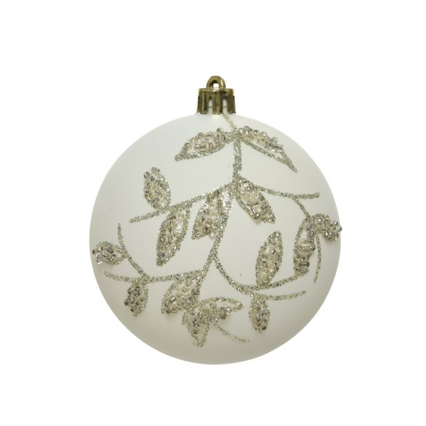 BUNKA IZ UMETNE MASE DECORIS BELA Z DEKORJEM VEJICE FI 8 CM