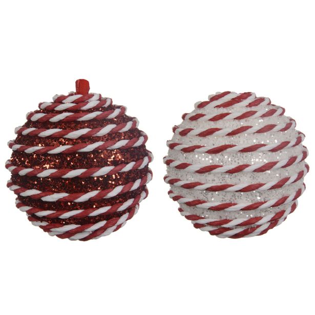 BUNKA IZ UMETNE MASE DECORIS BELE/RDEČE BARVE FI 8 CM SORT