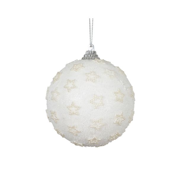 BUNKA IZ UMETNE MASE DECORIS FI 8 CM, BELA S PERLAMI VZOREC ZVEZDICE