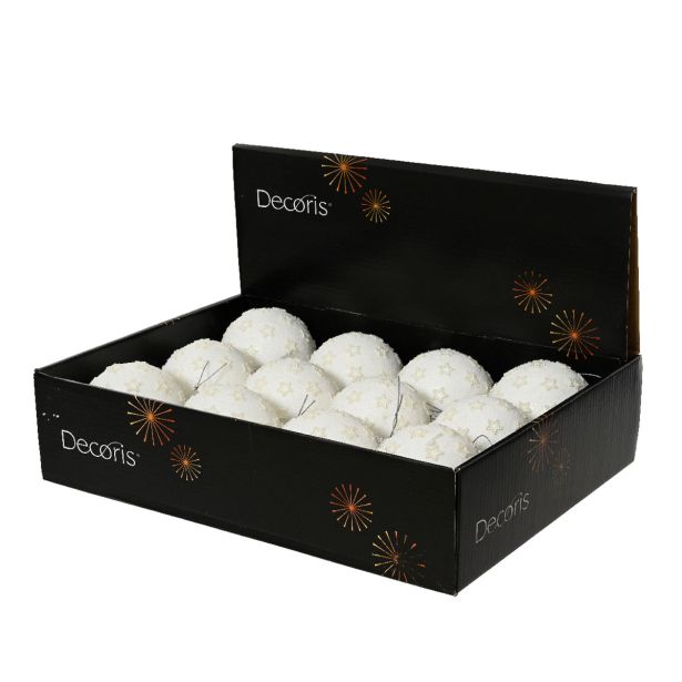 BUNKA IZ UMETNE MASE DECORIS FI 8 CM, BELA S PERLAMI VZOREC ZVEZDICE