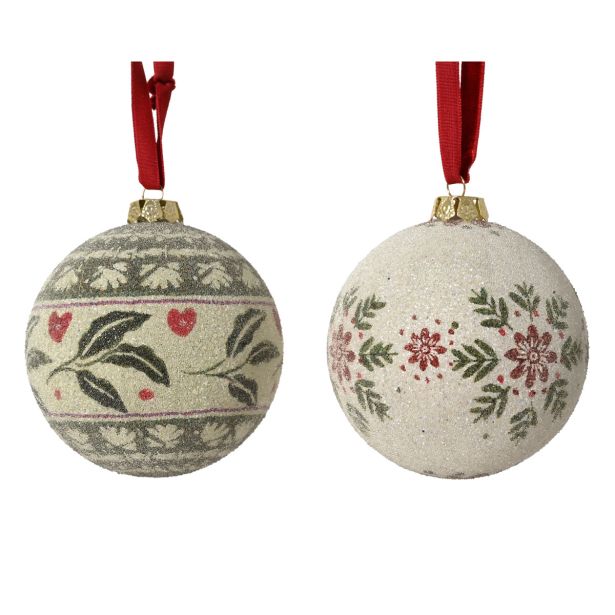 BUNKA IZ UMETNE MASE DECORIS FI 8 CM, BELO/ZELENA SNEŽINKA LIST-LIST, SORTI