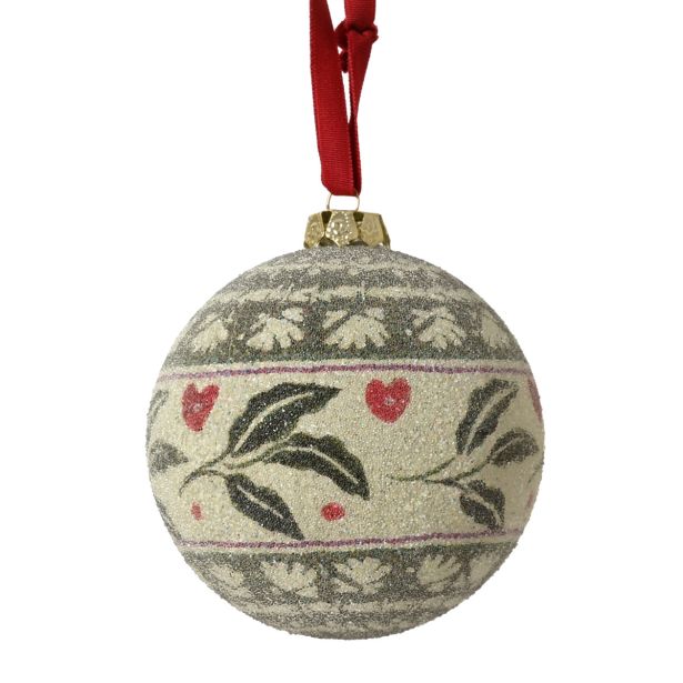 BUNKA IZ UMETNE MASE DECORIS FI 8 CM, BELO/ZELENA SNEŽINKA LIST-LIST, SORTI