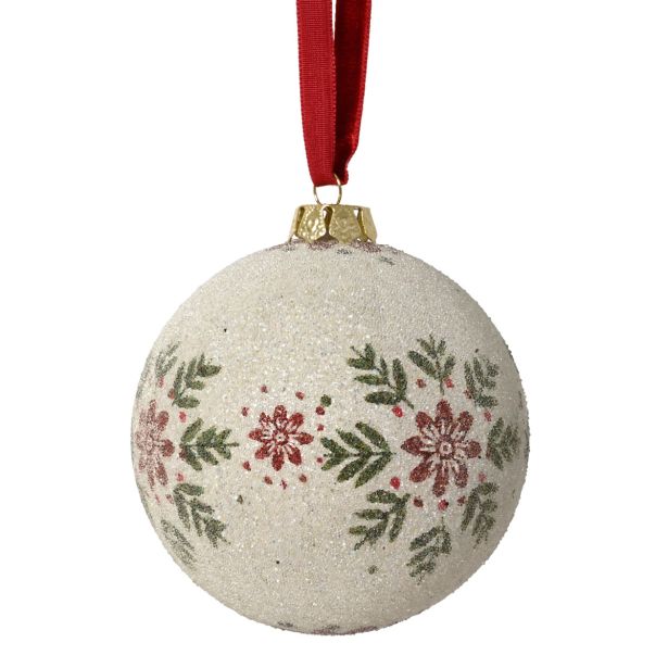 BUNKA IZ UMETNE MASE DECORIS FI 8 CM, BELO/ZELENA SNEŽINKA LIST-LIST, SORTI