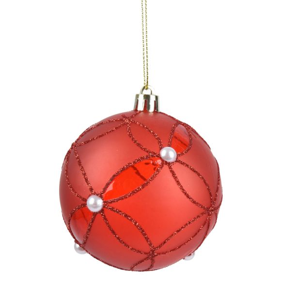 BUNKA IZ UMETNE MASE DECORIS FI 8 CM, RDEČA S PERLO SORTIRANO