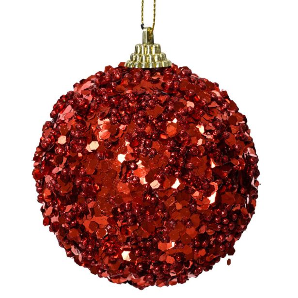 BUNKA IZ UMETNE MASE DECORIS FI 8 CM, RDEČA Z BLEŠČICAMI
