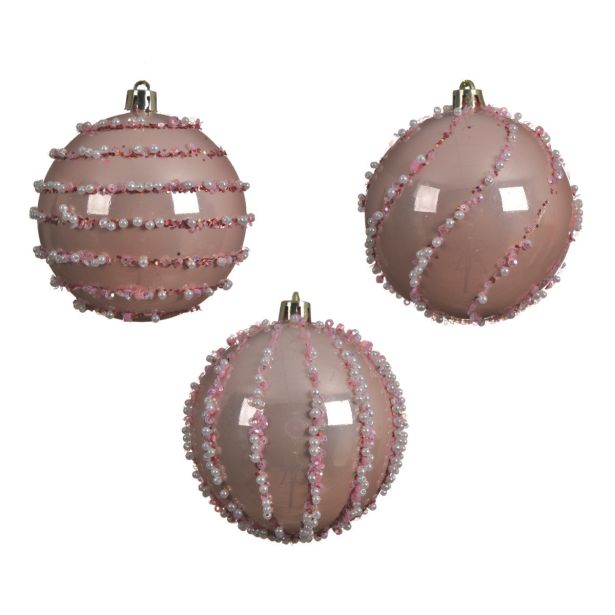 BUNKA IZ UMETNE MASE ZA NOVOLETNO JELKO ROZA BARVE S PERLICAMI, PREMER 80 MM, SORT