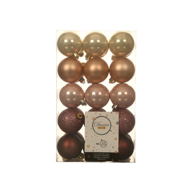 BUNKE ZA NOVOLETNO JELKO PERLA/RJAVE/ROZA BARVE, 30/1, FI 60 MM