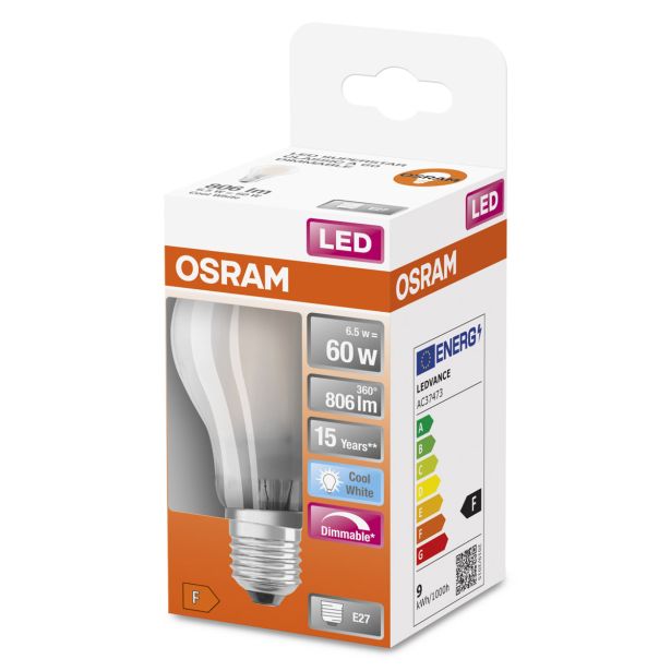 LED ŽARNICA E27 OSRAM CLA60 8.5W/840, MAT SST, DIM, RETROFIT