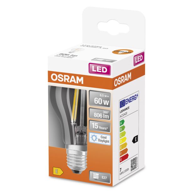 LED ŽARNICA E27 OSRAM CLA60 6.5W/865, BISTRA STAR, FILAMENT
