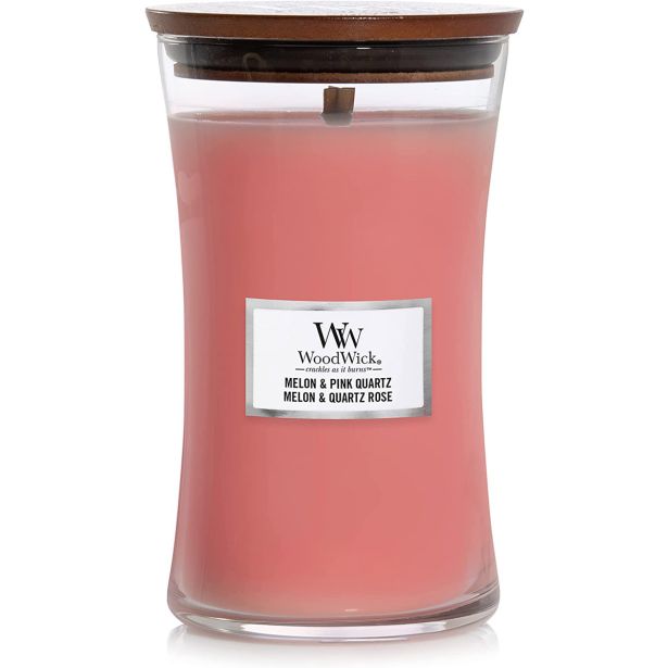 DIŠEČA SVEČA WOODWICK CLASSIC MEDIUM MELON & PINK QUARTZ