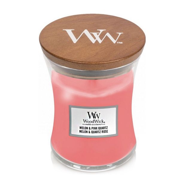 DIŠEČA SVEČA WOODWICK CLASSIC MEDIUM MELON & PINK QUARTZ