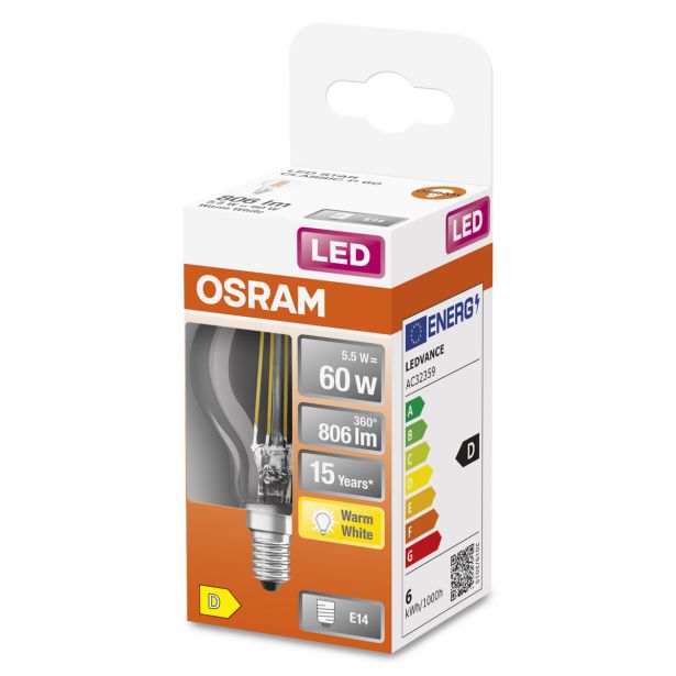 LED ŽARNICA E14 OSRAM CLP60 5.5W/827, BISTRA STAR, FILAMENT