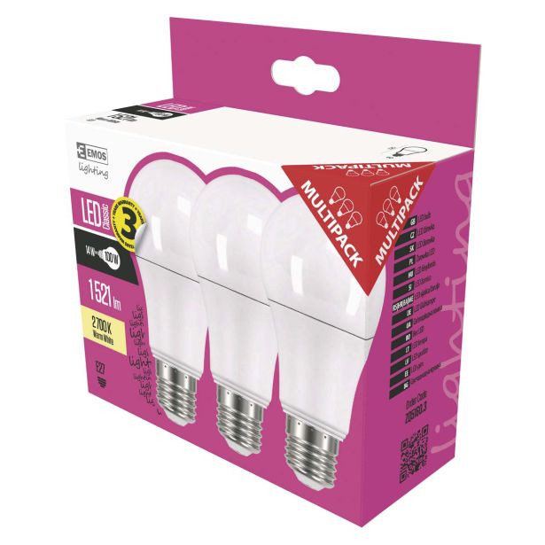 LED ŽARNICA E27 EMOS CLS A60 13.2W WW PAK/3