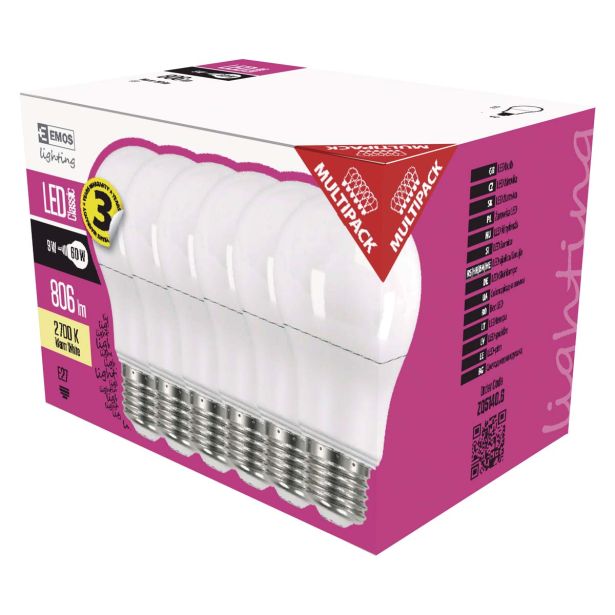 LED ŽARNICA E27 EMOS CLS A60 8.5W WW PAK/6