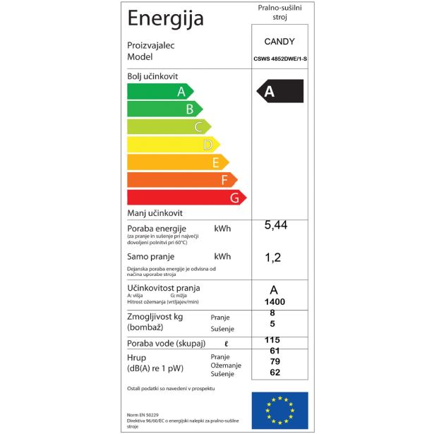 PRALNO-SUŠILNI STROJ CANDY CSWS 4852DWE/1-S