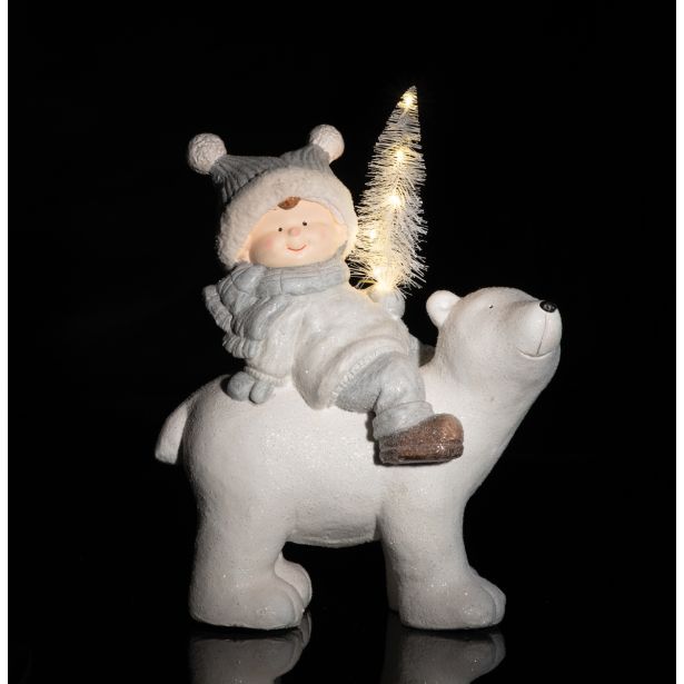 PRAZNIČNA FIGURA GLOSSTYLE DEČEK NA MEDVEDKU 44 CM