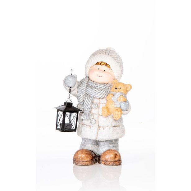 DEČEK Z LANTERNO IN MEDVEDKOM, VIŠINE 39,5 CM