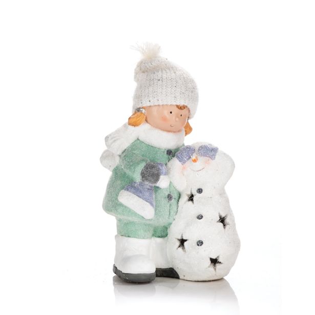 PRAZNIČNA FIGURA GLOSSTYLE DEKLCA/DEČEK S SNEŽAKOM 41 CM