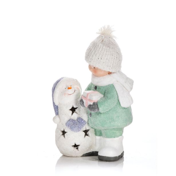 PRAZNIČNA FIGURA GLOSSTYLE DEKLCA/DEČEK S SNEŽAKOM 41 CM