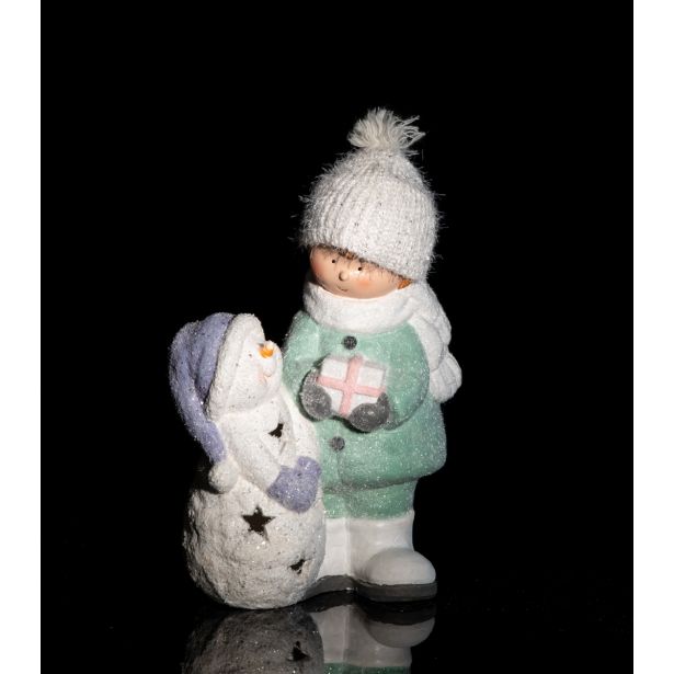 PRAZNIČNA FIGURA GLOSSTYLE DEKLCA/DEČEK S SNEŽAKOM 41 CM