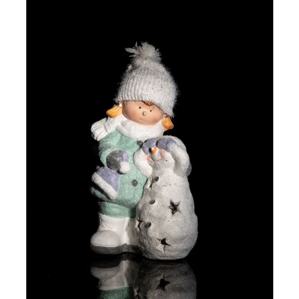 PRAZNIČNA FIGURA GLOSSTYLE DEKLCA/DEČEK S SNEŽAKOM 41 CM