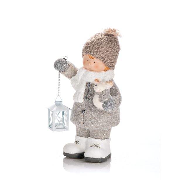 PRAZNIČNA FIGURA GLOSSTYLE DEKLICA/DEČEK Z LANTERNO IN IGRAČKO 41 CM