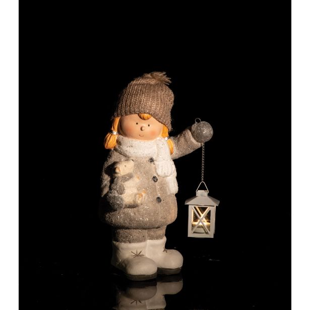 PRAZNIČNA FIGURA GLOSSTYLE DEKLICA/DEČEK Z LANTERNO IN IGRAČKO 41 CM