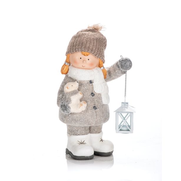 PRAZNIČNA FIGURA GLOSSTYLE DEKLICA/DEČEK Z LANTERNO IN IGRAČKO 41 CM