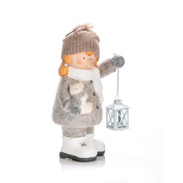 PRAZNIČNA FIGURA GLOSSTYLE DEKLICA/DEČEK Z LANTERNO IN IGRAČKO 41 CM