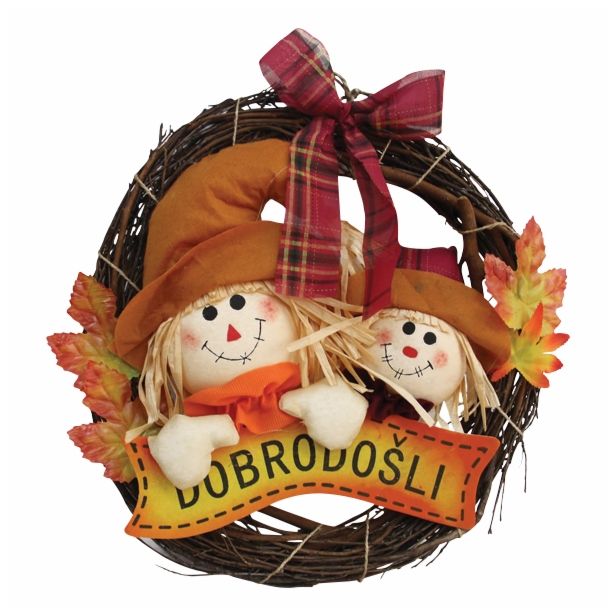 DEKOR.ZA NOČ ČAROVNIC GLOSSTYLE VENEC S FIGURO 40 CM PREM ER Z NAPISOM DOBRODOŠLI