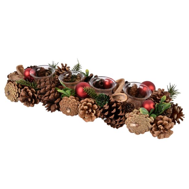 DEKORACIJA ADVENTNI, NARAVEN S 4 KOZARČKI, 46X16X9 CM