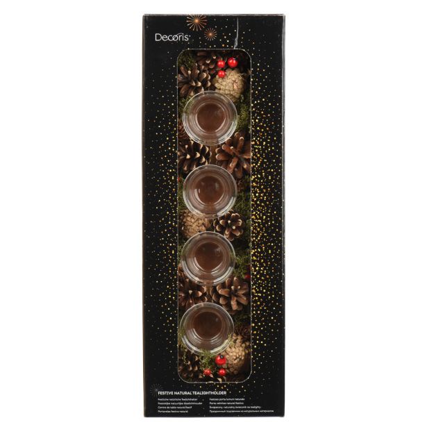 DEKORACIJA DECORIS ADVENTNI RJAV/RDEČ S 4 KOZARČKI, 45X15X9 CM