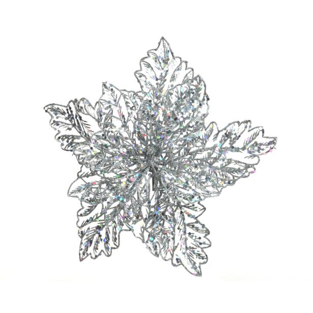 DEKORACIJA DECORIS BOŽIČNA ZVEZDA NA SPONKI 23.5 CM SREBRNA