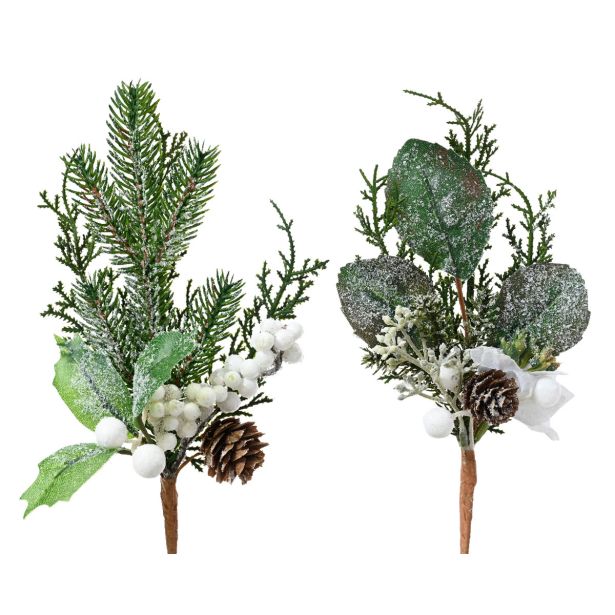 DEKORACIJA DECORIS VEJICA, 22 CM, ZELEN/BELE JAGODE, SORTIRANO